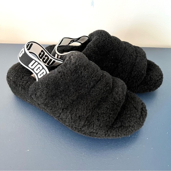 Ugg Fluff Yeah Fuzz Black Slide Open Toe Soft Shoe Slides Sandals Size 8 - Picture 12 of 16